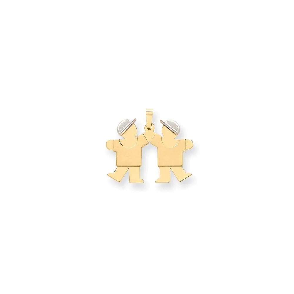 14k Two-tone Small Twin Boys With Hats Kiss Charm