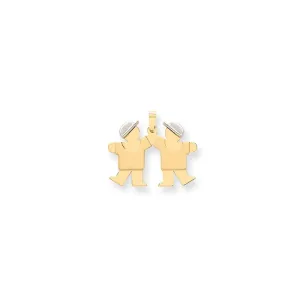 14k Two-tone Small Twin Boys With Hats Kiss Charm