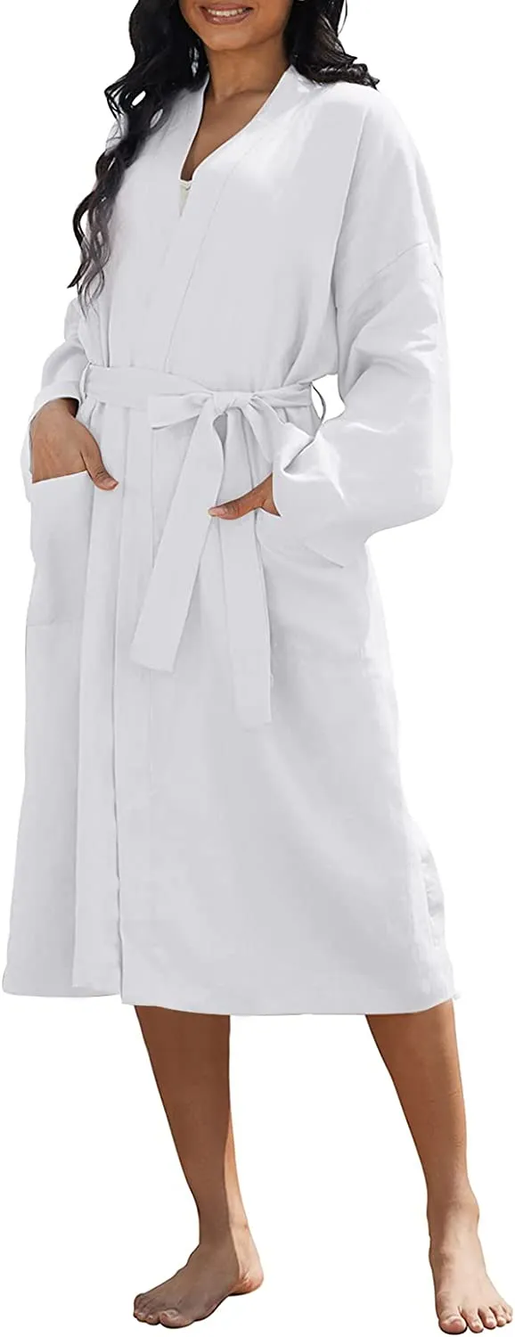 Amazhiyu Womens Pure Linen Mid Length Kimono Robes