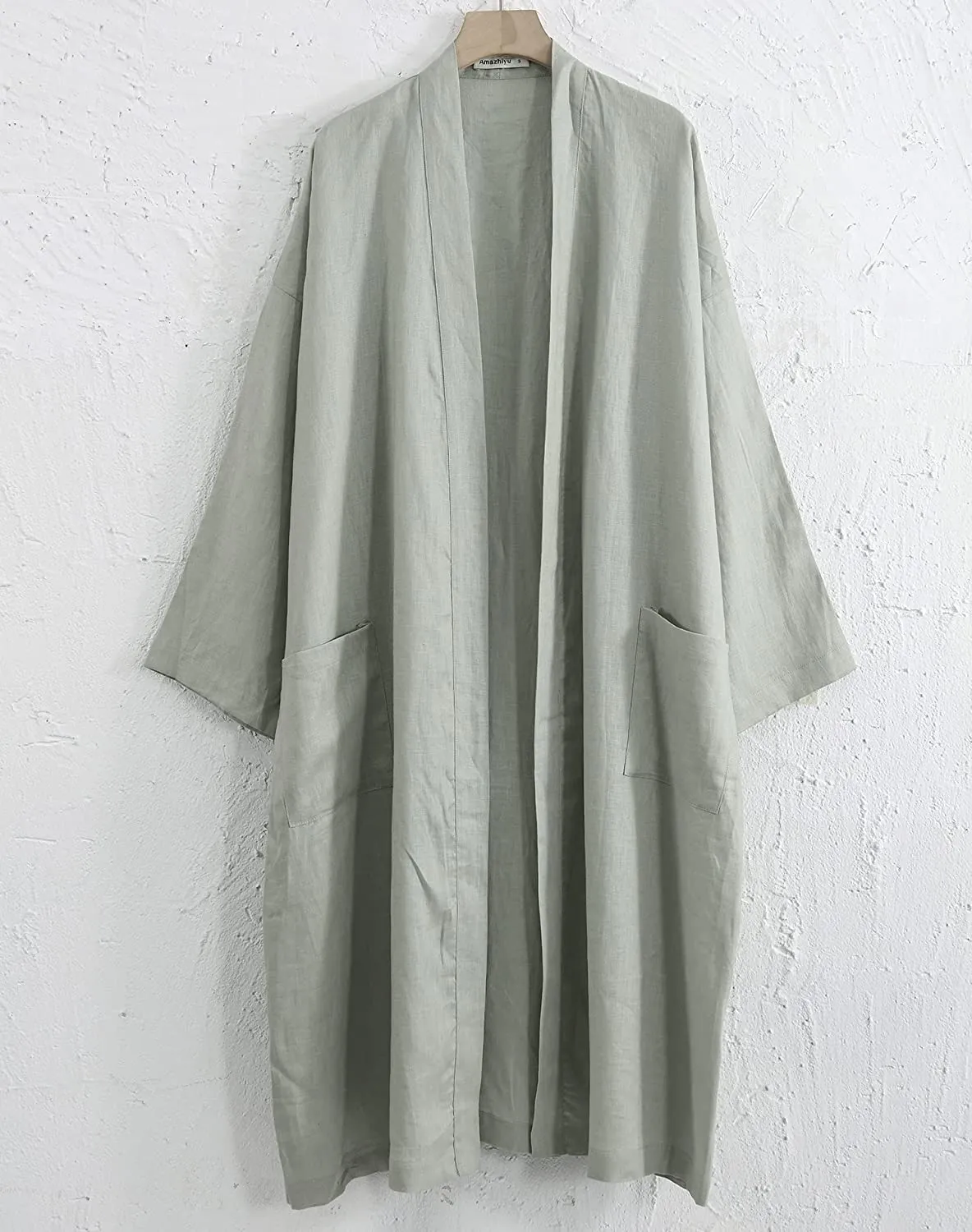 Amazhiyu Womens Pure Linen Mid Length Kimono Robes