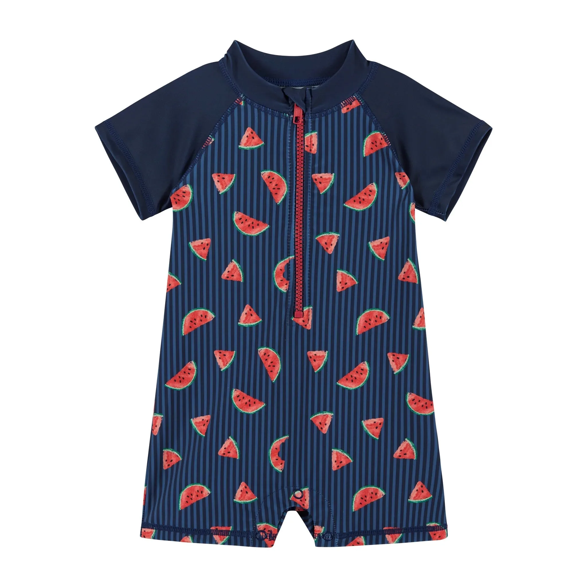 Andy & Evan Infant UPF 50  Navy Watermelon Print Swim Romper & Hat Set