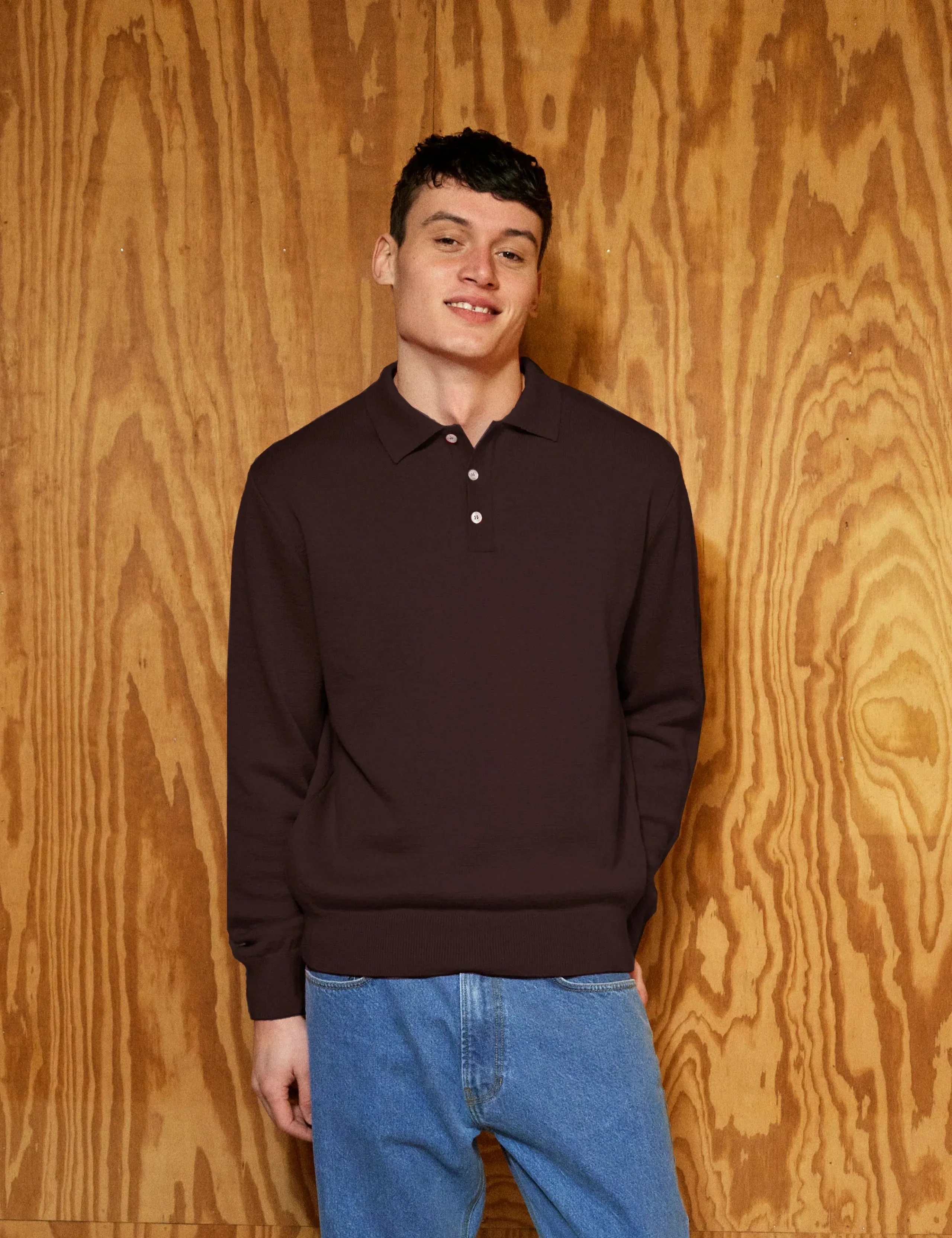 Base Merino Polo Knit | Cold Brown