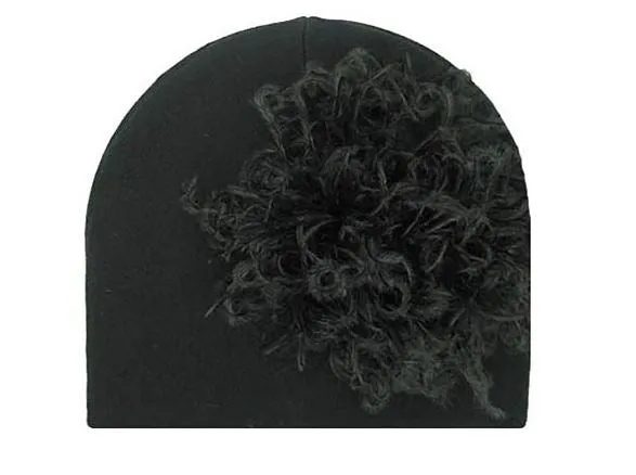Black Cotton Hat with Black Large Curly Marabou