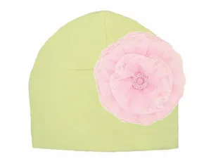 Cream Cotton Hat with Pale Pink Lace Rose