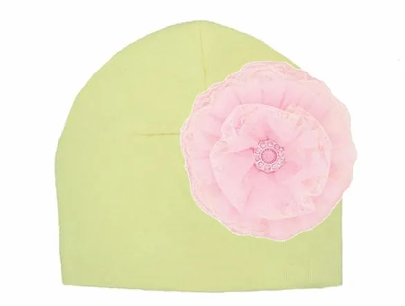 Cream Cotton Hat with Pale Pink Lace Rose