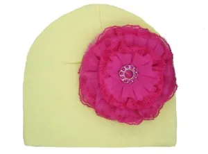 Cream Cotton Hat with Raspberry Lace Rose