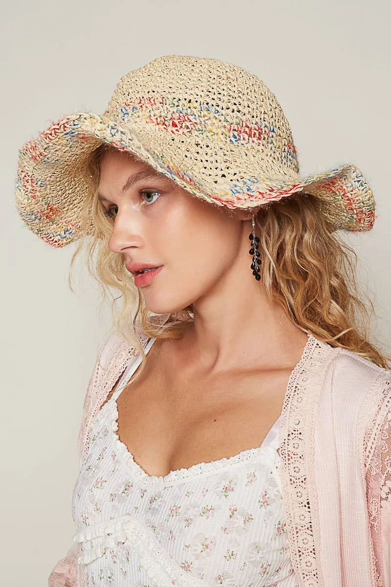 Crochet Wide-Brim Straw Bucket Hat