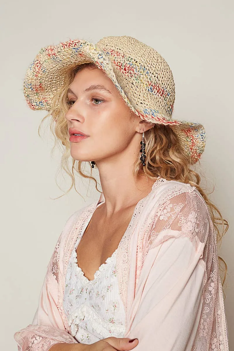 Crochet Wide-Brim Straw Bucket Hat