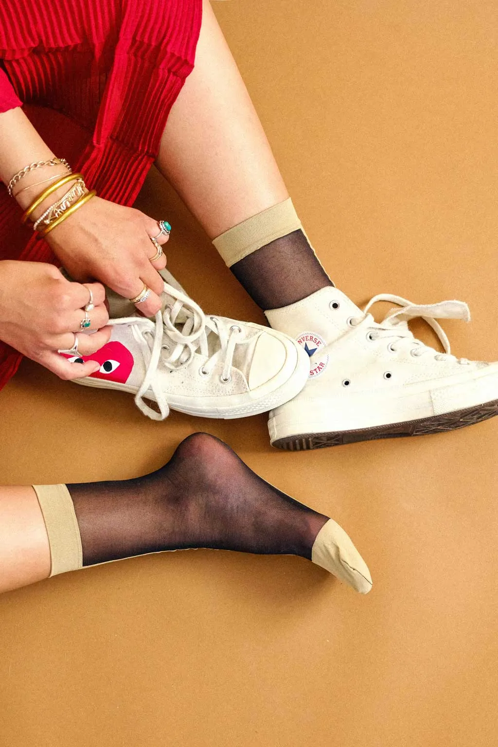 Dual Color Block Nylon Ankle Sock