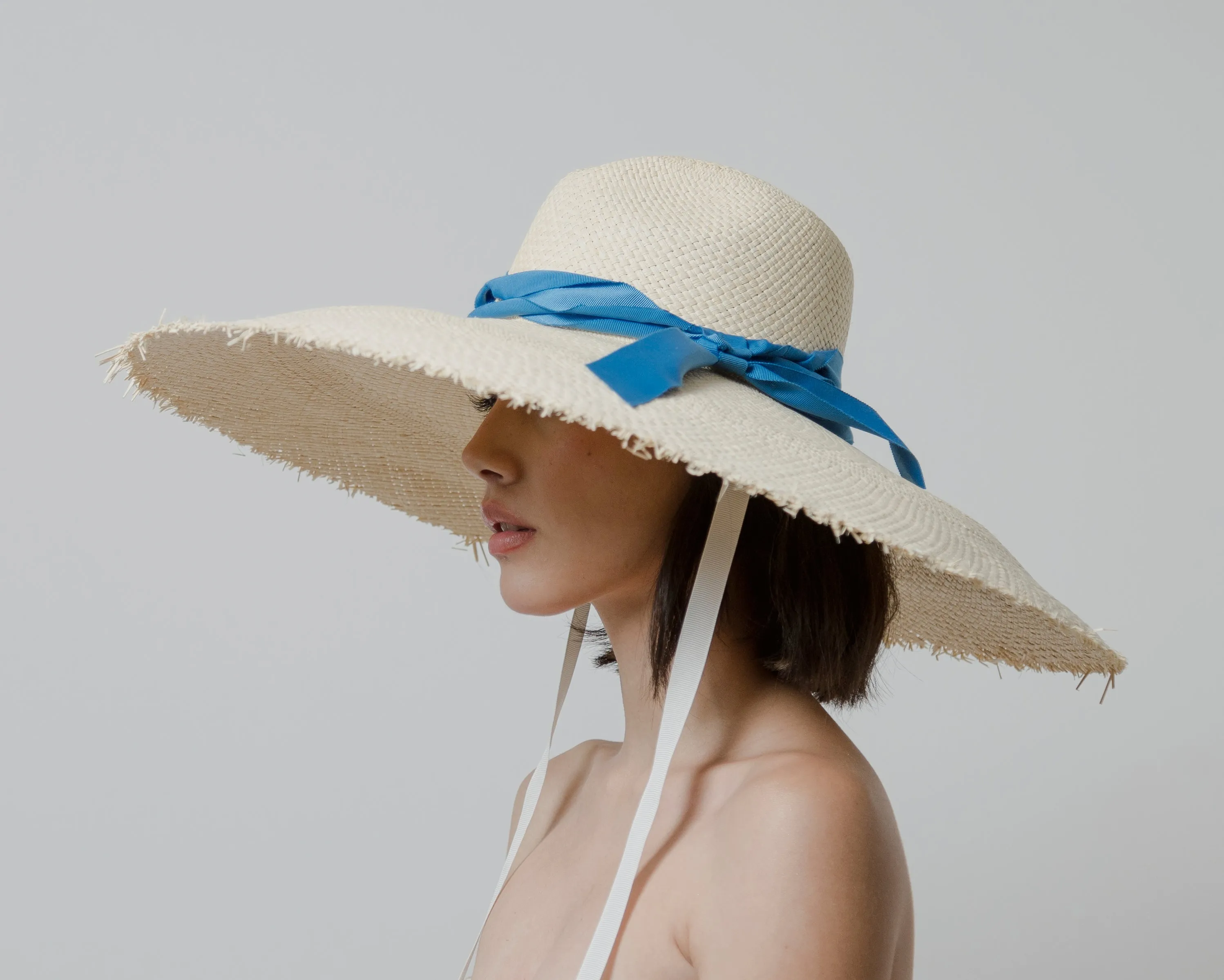 Extra Long Brim Panama Hat With Frayed Edges