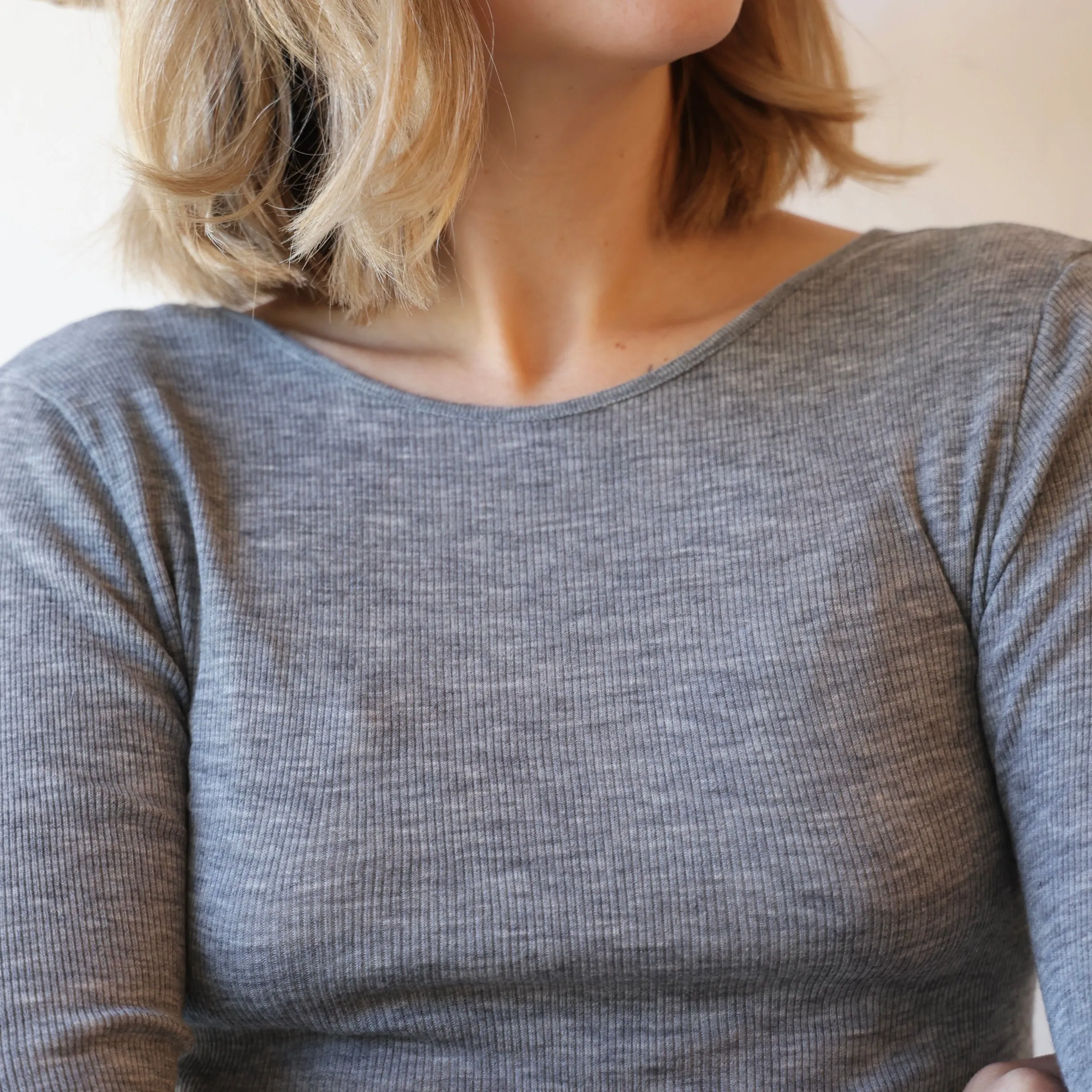 Grisal Cashmere Reversible Open Neckline Knit - Heather Grey