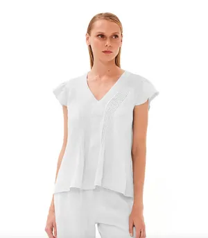 Haris Cotton Womens Linen Blouse - White or kiwi
