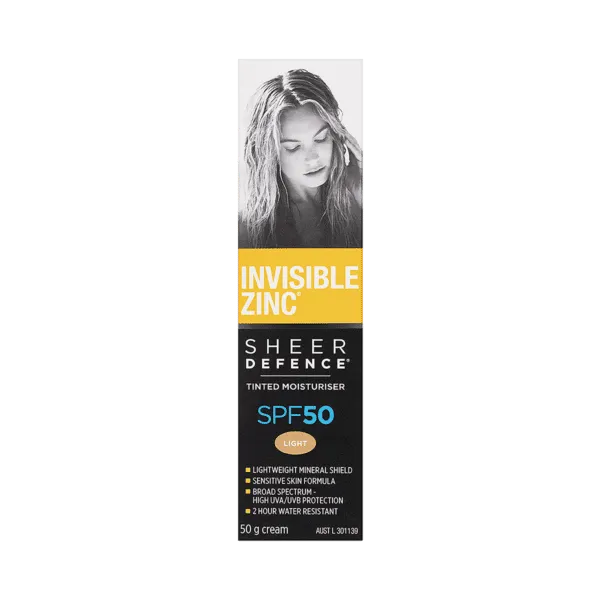 INVISIBLE ZINC SHEER DEFENCE Tinted Moisturiser SPF 50 Light 50g