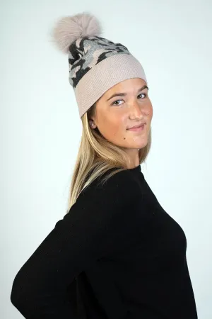 Knitted  Camouflage Hat With Fox Pom