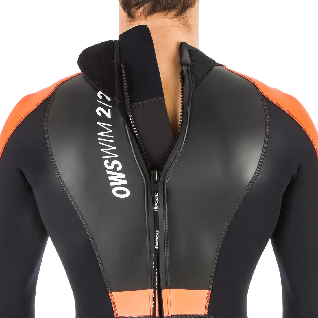 Men’s open water swimming neoprene wetsuit - OWS 100 2/2 black orange