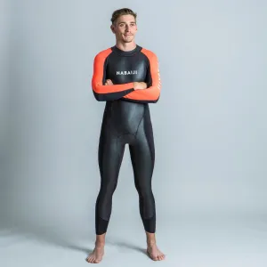Men’s open water swimming neoprene wetsuit - OWS 100 2/2 black orange
