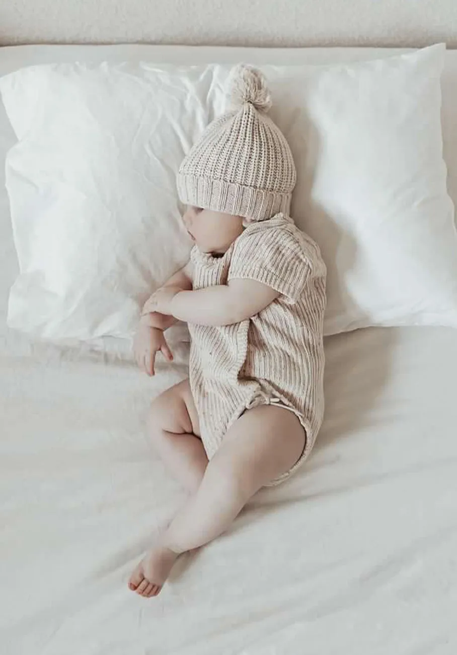 Miann & Co Baby - Short Sleeve Knit Wrap Bodysuit - Biscotti Speckle