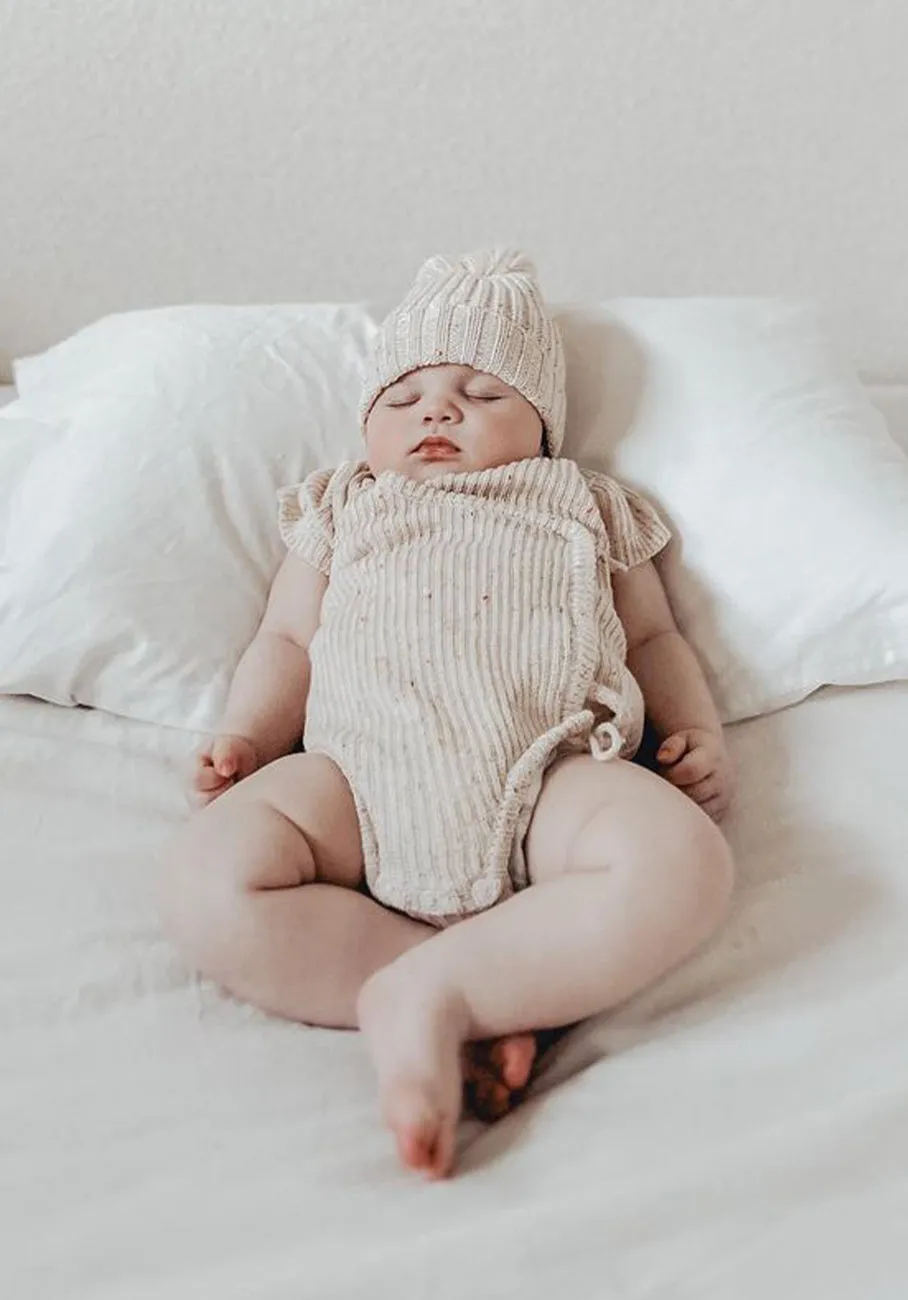 Miann & Co Baby - Short Sleeve Knit Wrap Bodysuit - Biscotti Speckle