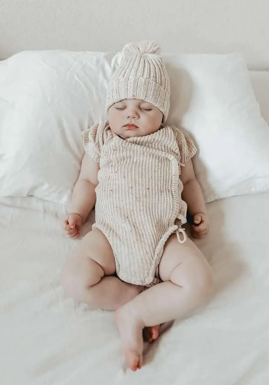 Miann & Co Baby - Short Sleeve Knit Wrap Bodysuit - Biscotti Speckle