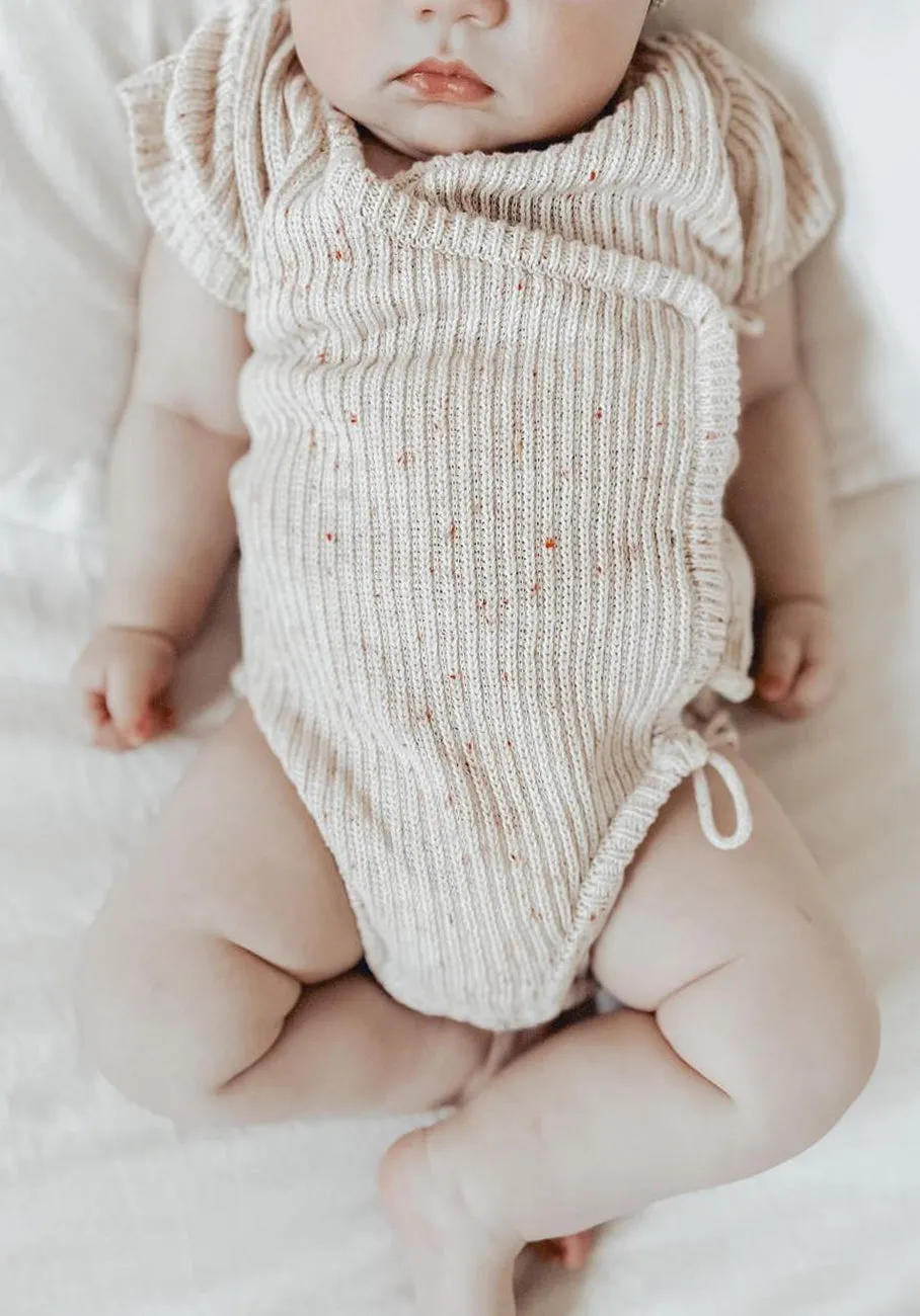 Miann & Co Baby - Short Sleeve Knit Wrap Bodysuit - Biscotti Speckle