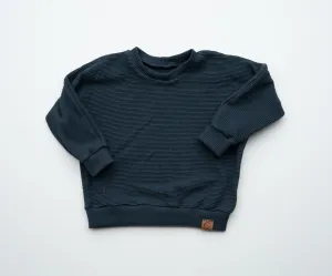 Organic Waffle Knit Crew Neck Pullover - Midnight Blue