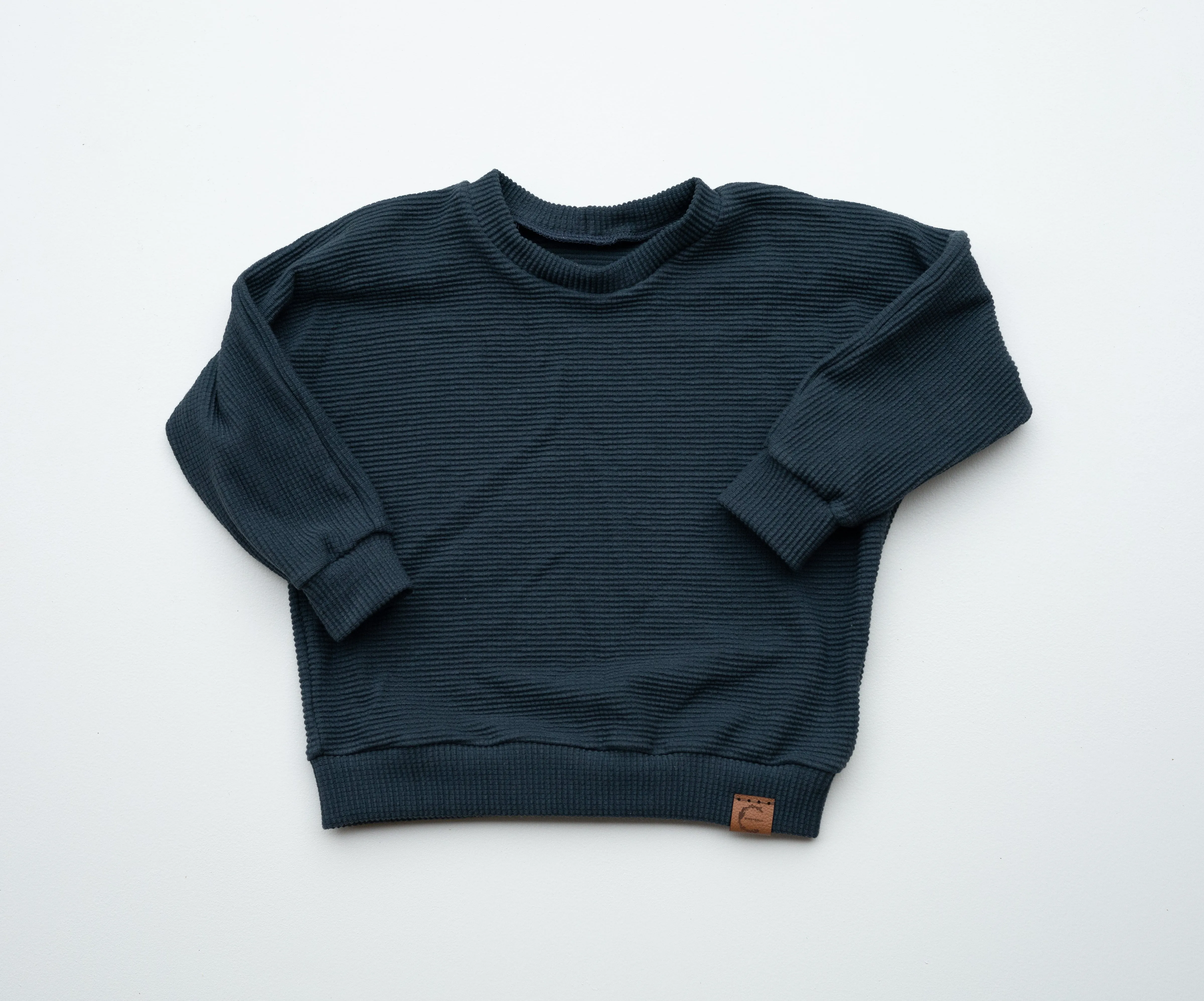 Organic Waffle Knit Crew Neck Pullover - Midnight Blue