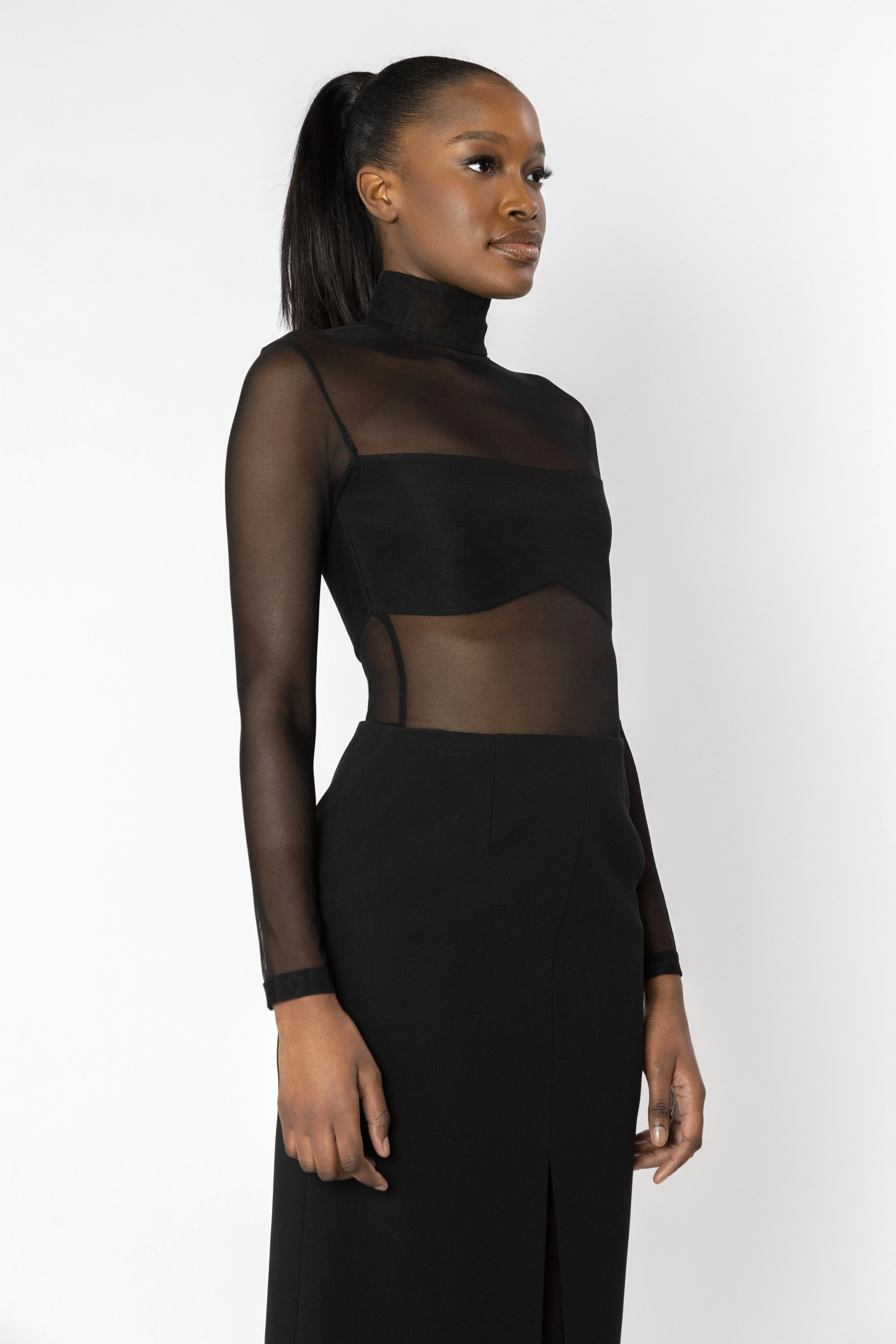 OSTARA Black Sheer Knit Top