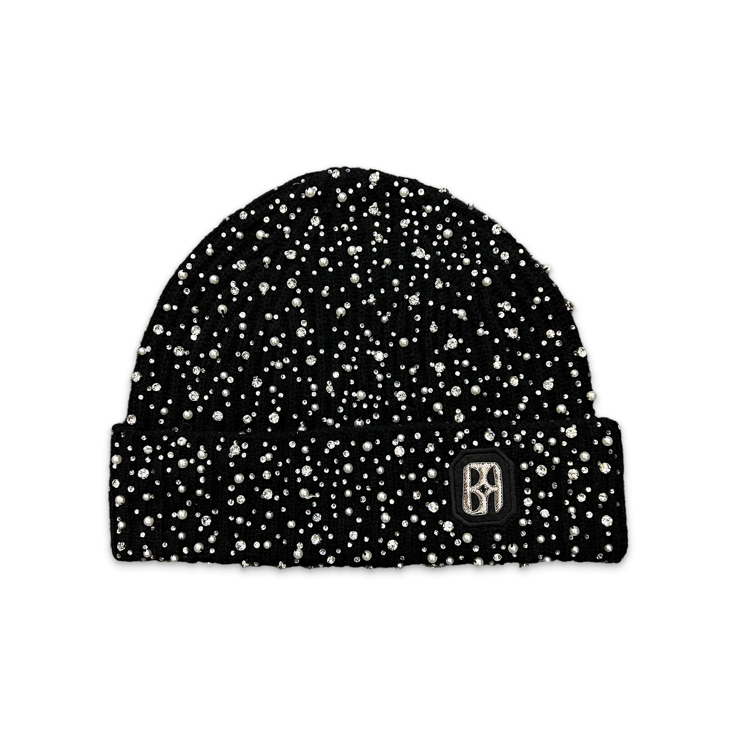 Pearl & Rhinestone Beanie “Black”