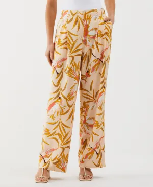 Petite Paradise Print Linen Blend Pleated Wide Leg Pant