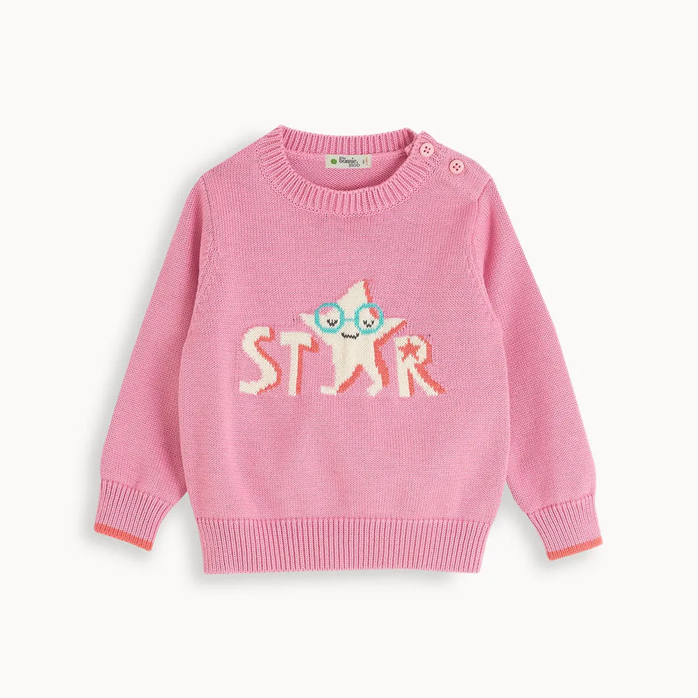 Pink Star Organic Knit Baby Sweater