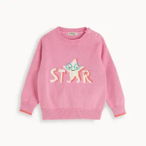 Pink Star Organic Knit Baby Sweater