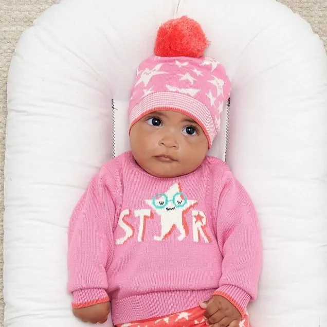 Pink Star Organic Knit Baby Sweater