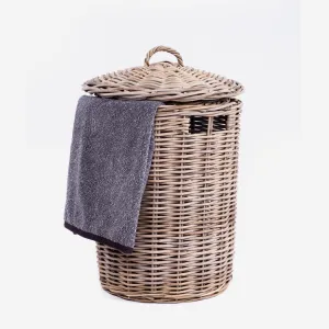 Rattan Thick Laundry Basket Round - Grey