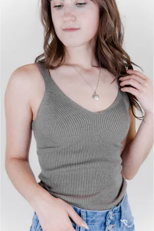 Ribbed Knit Tank Top - Heather Grey