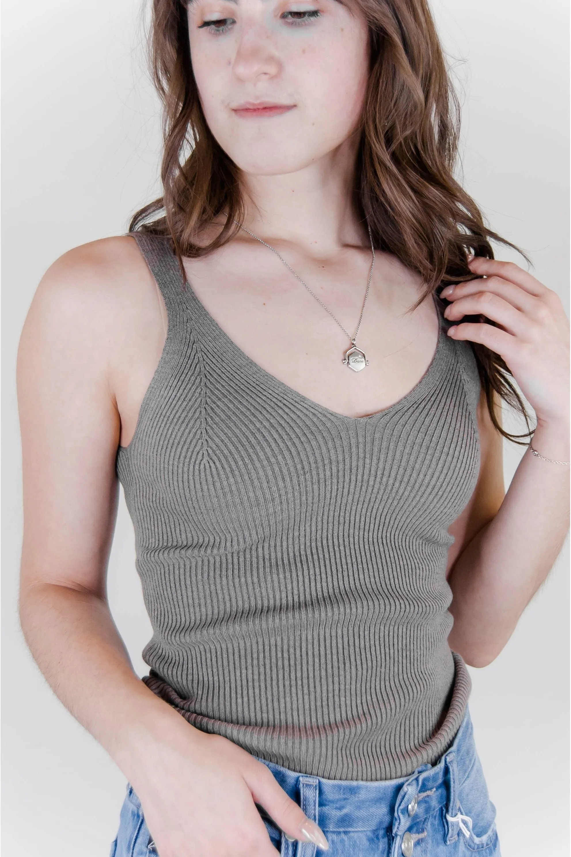 Ribbed Knit Tank Top - Heather Grey