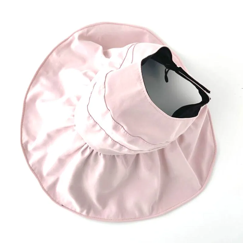 Summer UV Protection Sun Hat with Pearl Adjustable Big Heads Wide-Brimmed Beach Hat