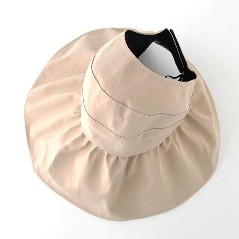 Summer UV Protection Sun Hat with Pearl Adjustable Big Heads Wide-Brimmed Beach Hat