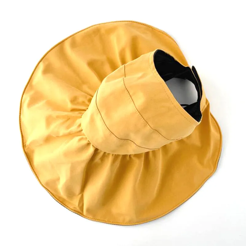 Summer UV Protection Sun Hat with Pearl Adjustable Big Heads Wide-Brimmed Beach Hat
