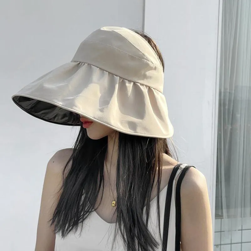Summer UV Protection Sun Hat with Pearl Adjustable Big Heads Wide-Brimmed Beach Hat