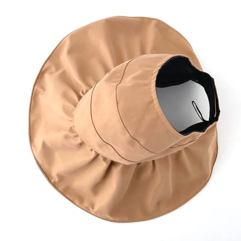 Summer UV Protection Sun Hat with Pearl Adjustable Big Heads Wide-Brimmed Beach Hat