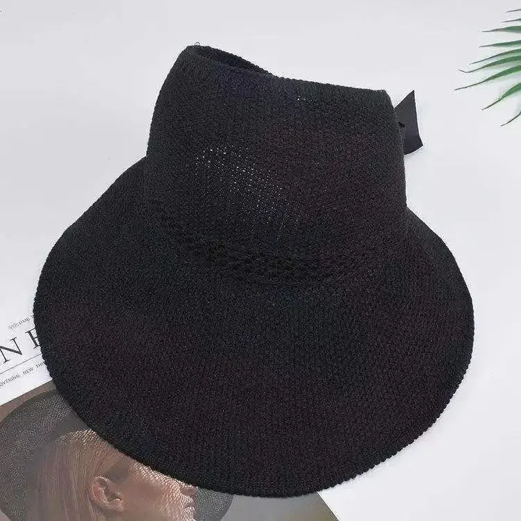 Summer Women Empty Sun Hat Breathable Hollow Foldable Big Brim Sun-proof Visor Cap Straw Hat Outdoor Travel UV Beach Cap
