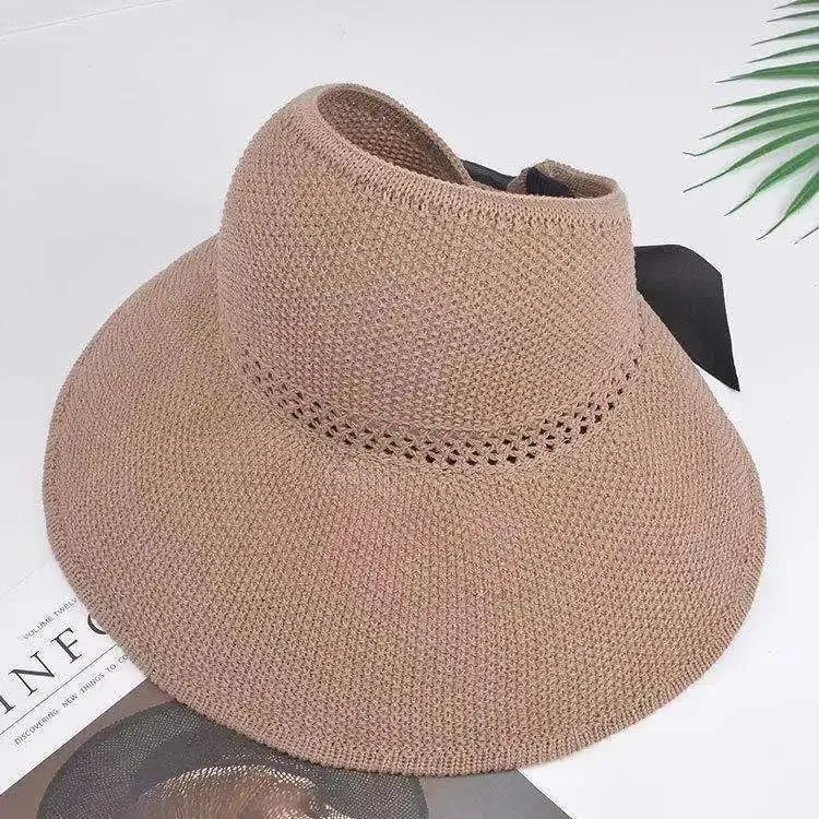 Summer Women Empty Sun Hat Breathable Hollow Foldable Big Brim Sun-proof Visor Cap Straw Hat Outdoor Travel UV Beach Cap