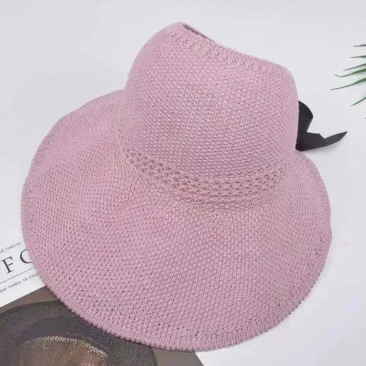 Summer Women Empty Sun Hat Breathable Hollow Foldable Big Brim Sun-proof Visor Cap Straw Hat Outdoor Travel UV Beach Cap