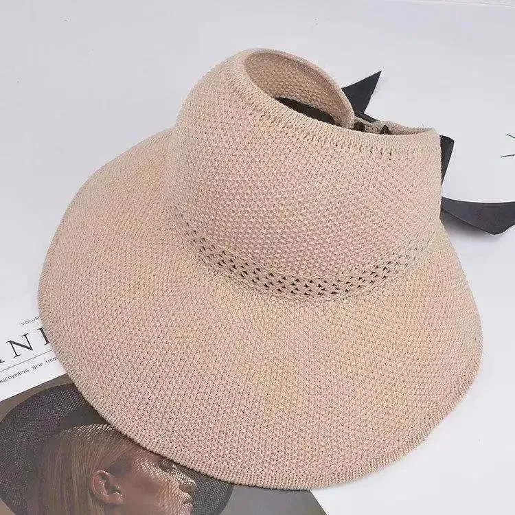 Summer Women Empty Sun Hat Breathable Hollow Foldable Big Brim Sun-proof Visor Cap Straw Hat Outdoor Travel UV Beach Cap