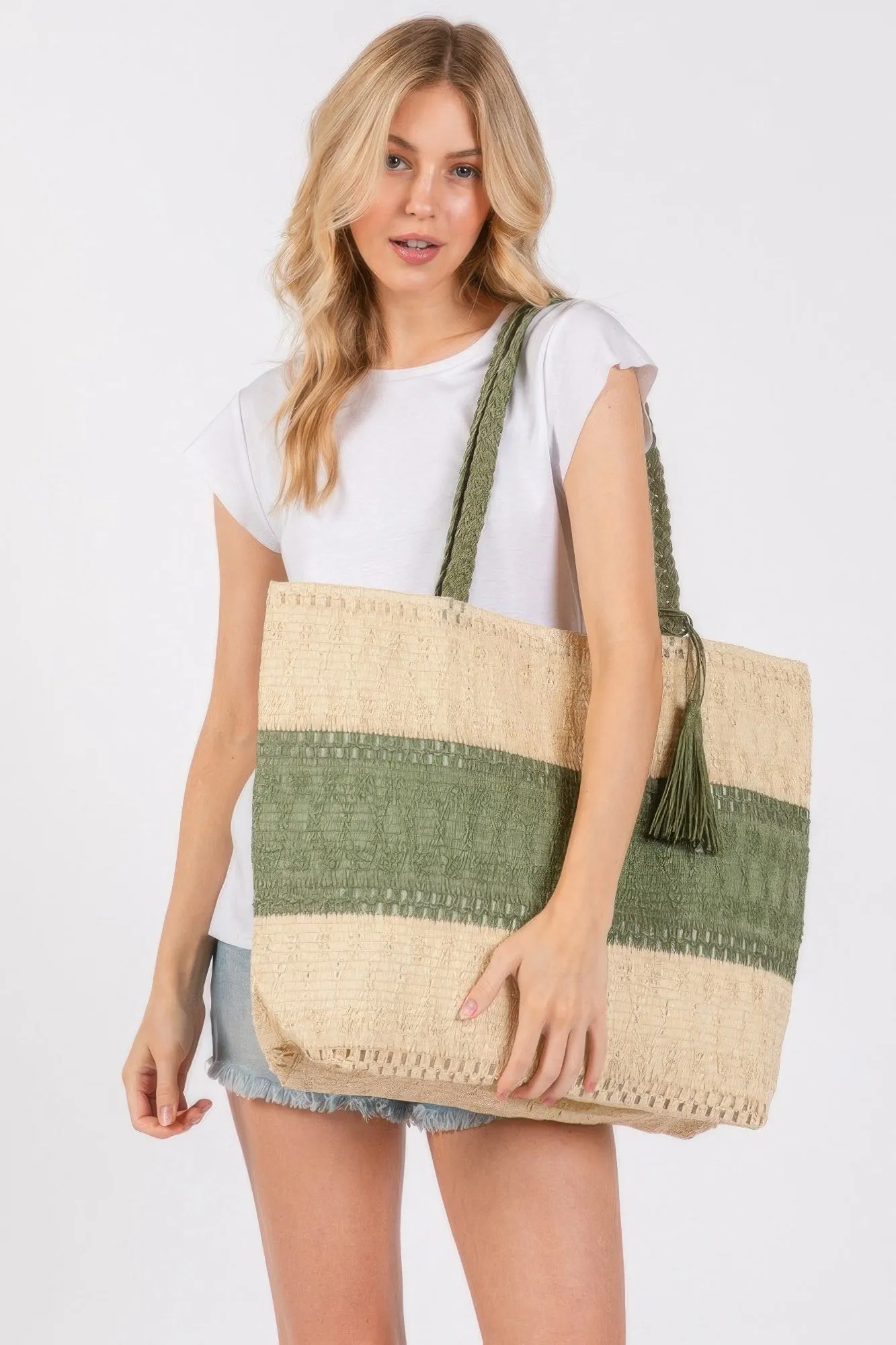 Two Tone Woven Straw Bag