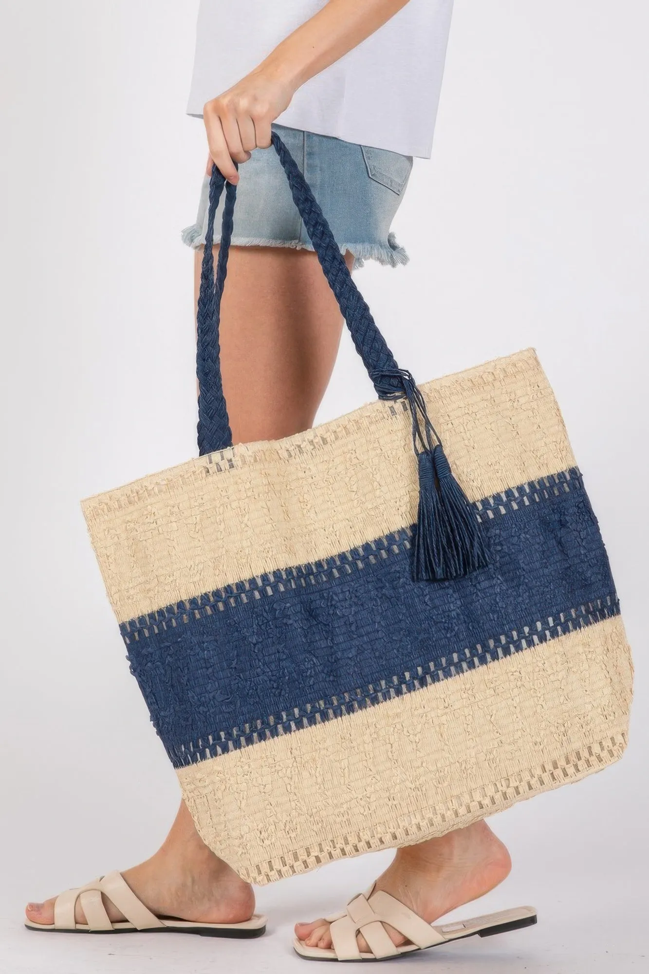 Two Tone Woven Straw Bag