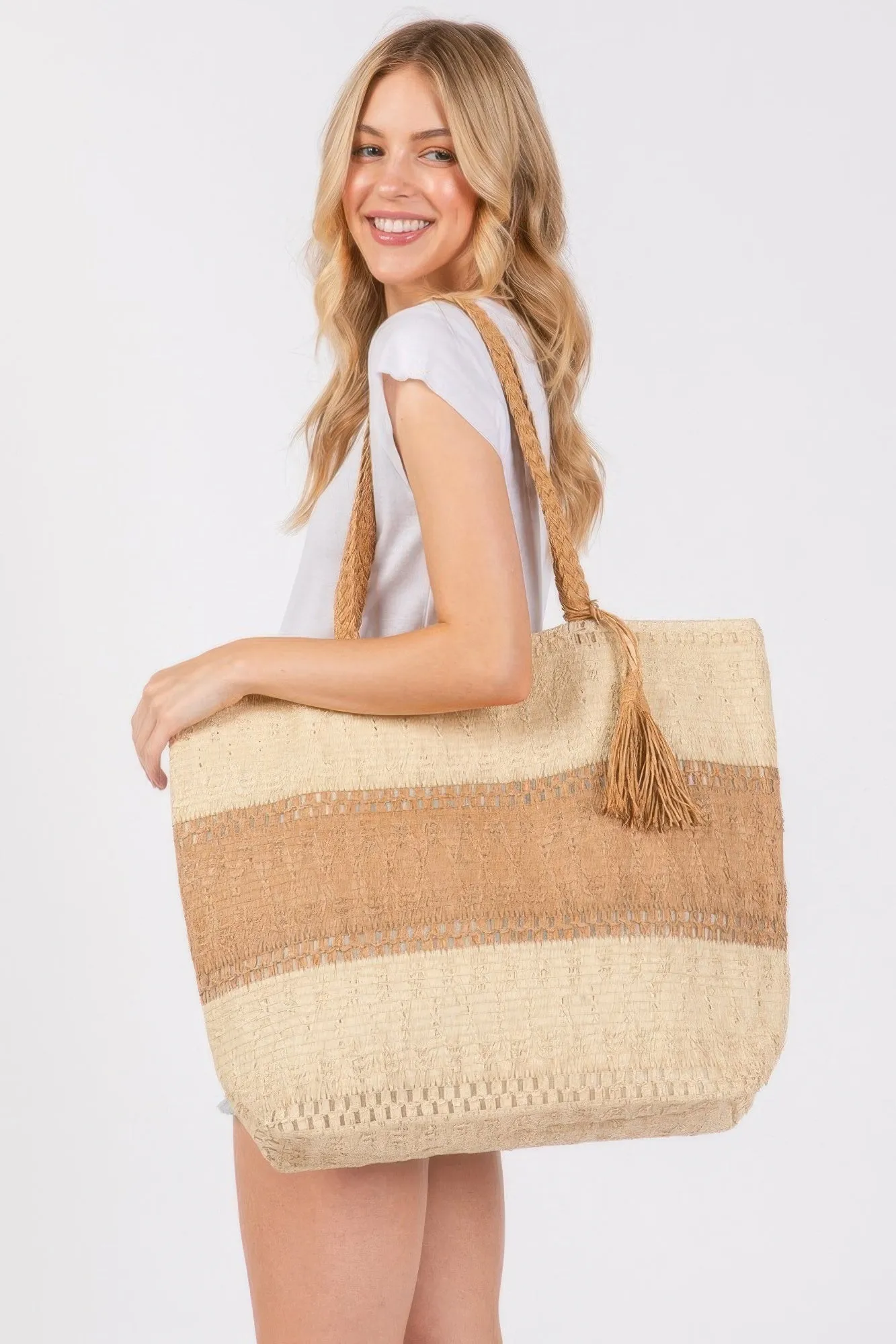 Two Tone Woven Straw Bag
