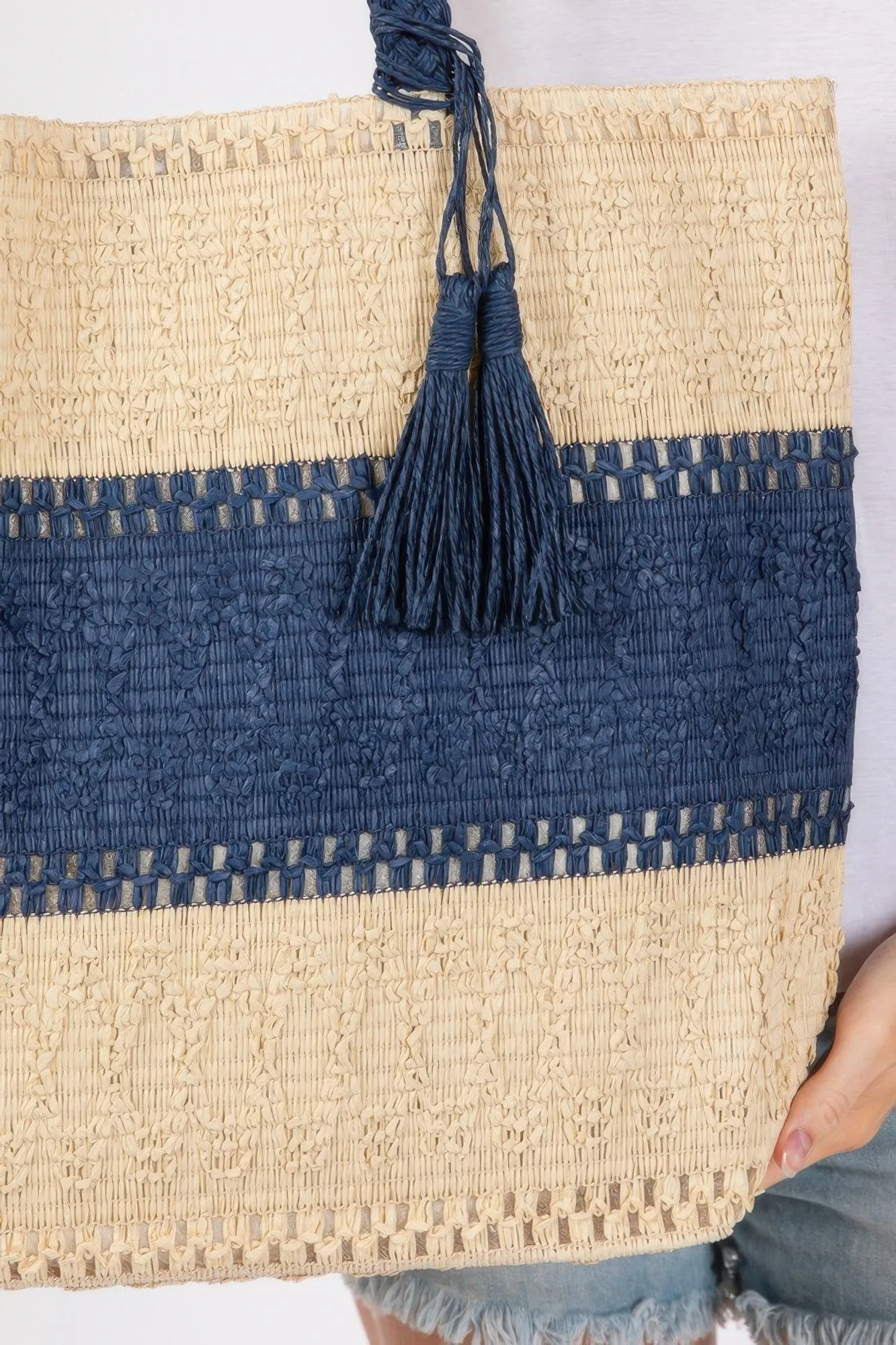 Two Tone Woven Straw Bag