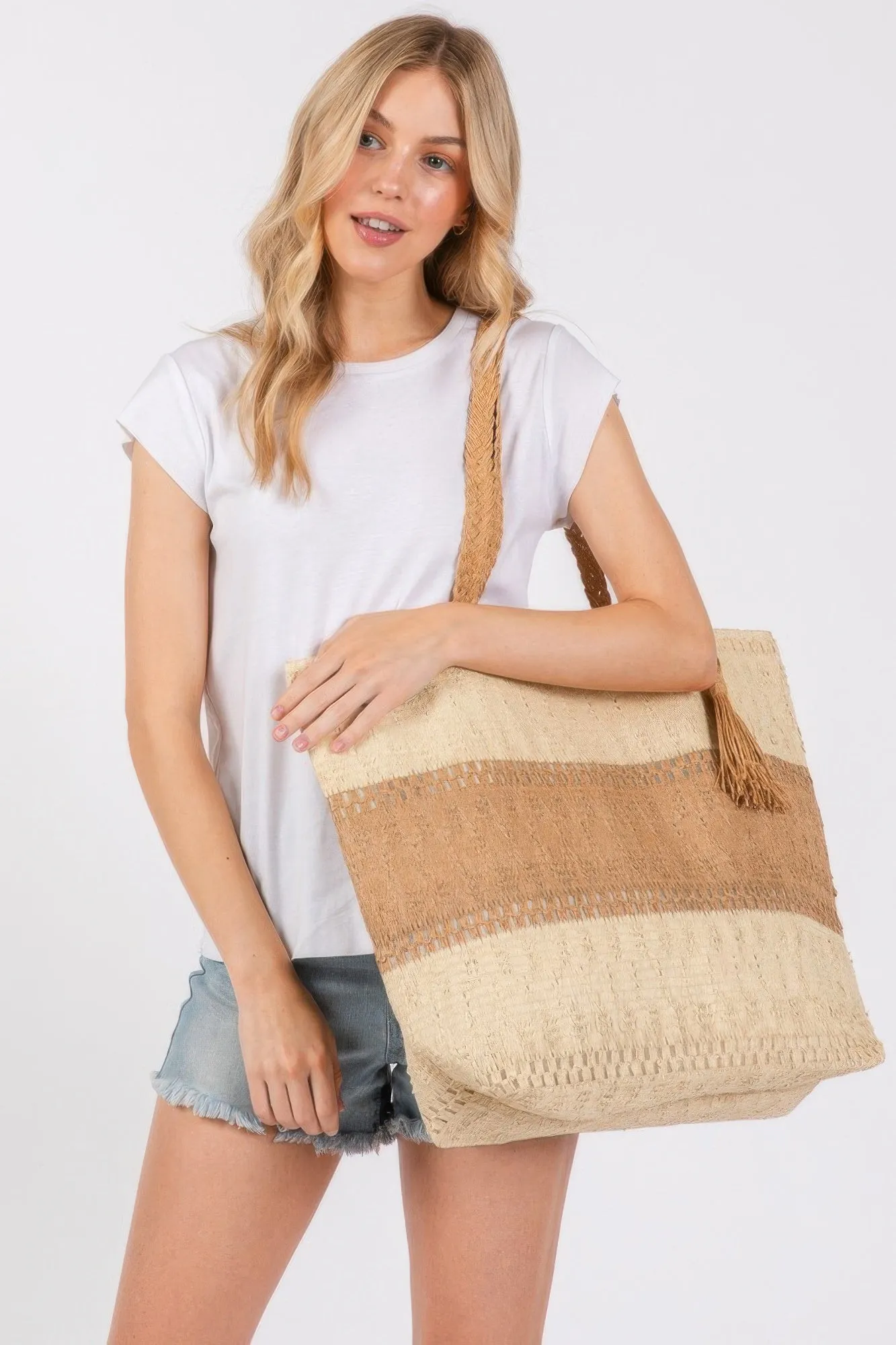 Two Tone Woven Straw Bag