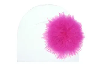 White Cotton Hat with Raspberry Large regular Marabou